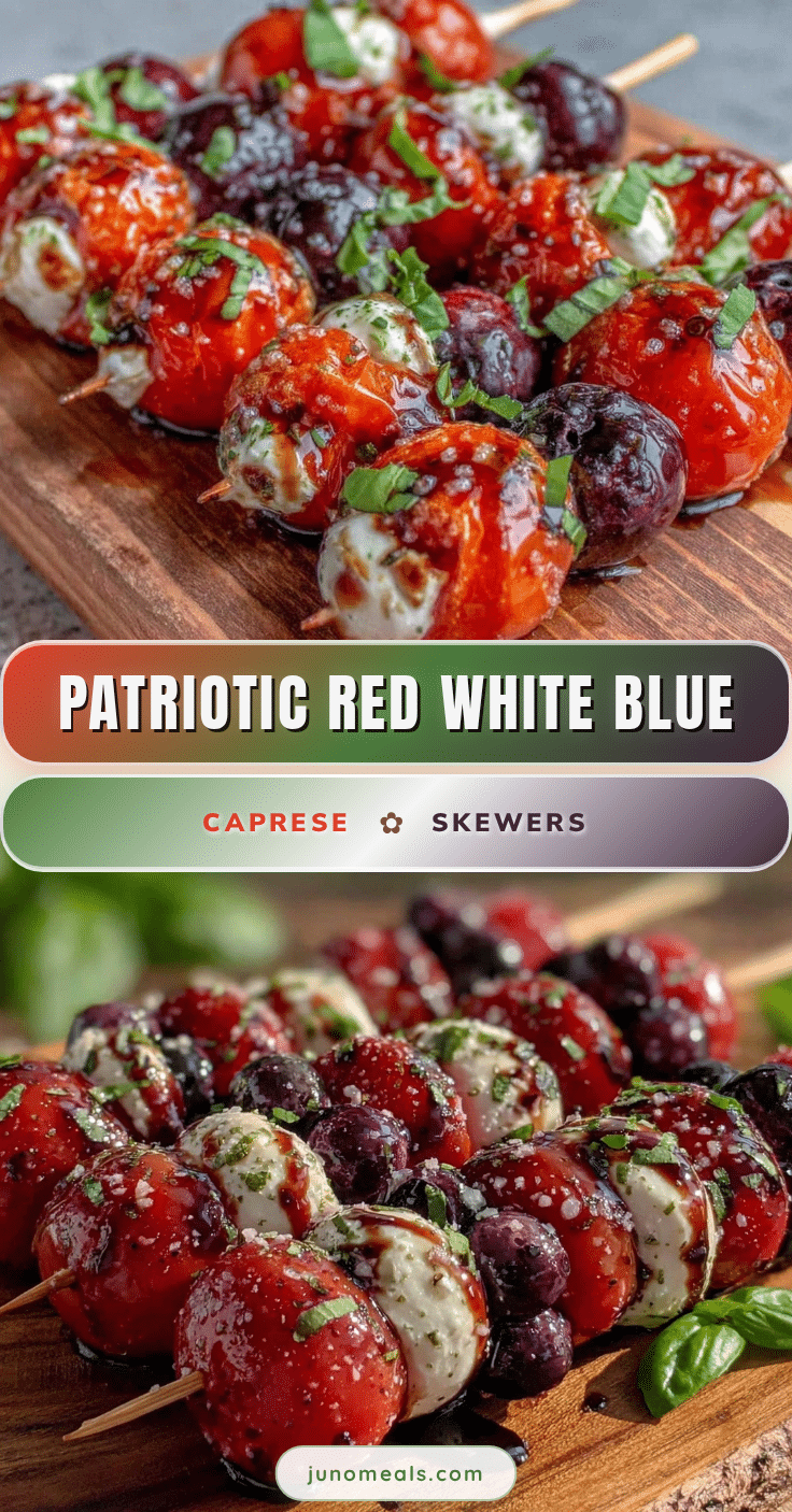 red white and blue Caprese skewers recipe