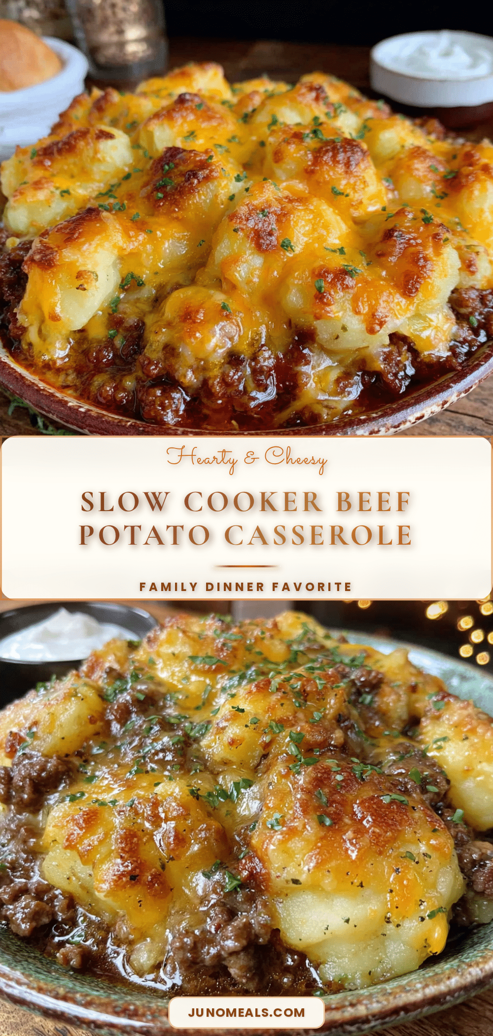 cheesy slow cooker ground beef and potato casserole recipe