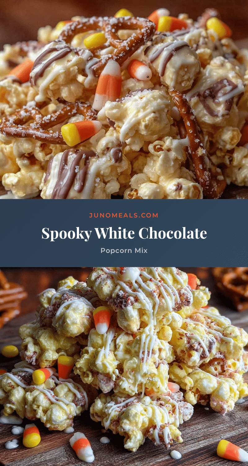 easy halloween popcorn mix with white chocolate drizzle recipe