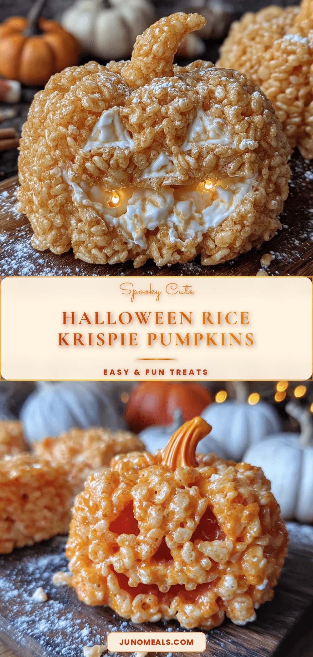 easy halloween rice krispie jack-o-lantern treats recipe