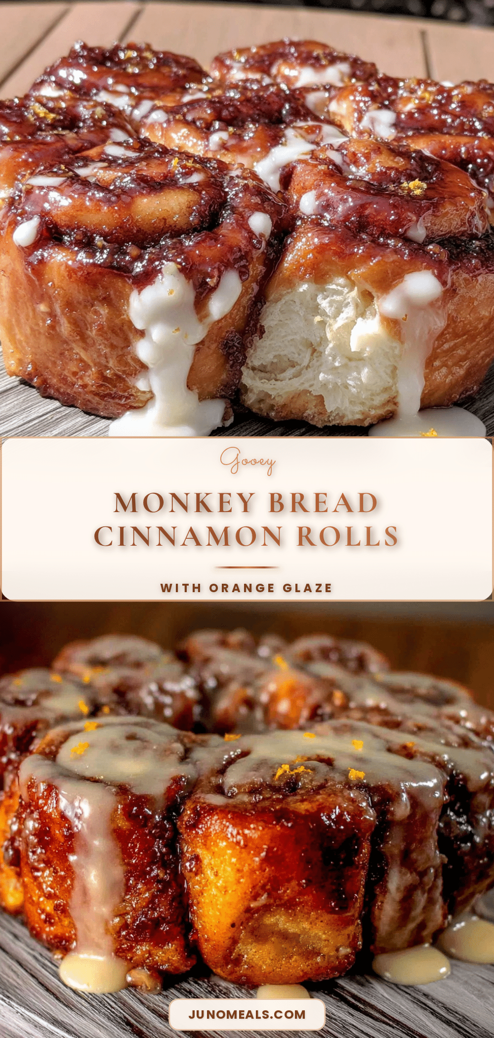Gooey Monkey Bread Cinnamon Rolls with Orange Glaze recipe