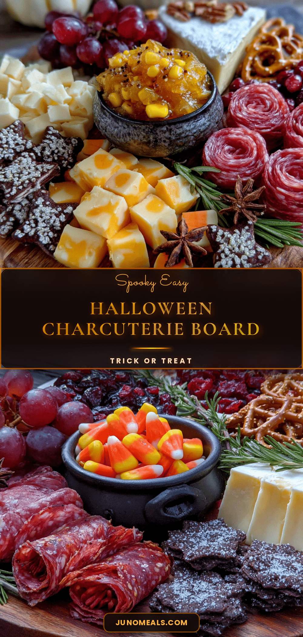 Halloween charcuterie board with candy corn recipe