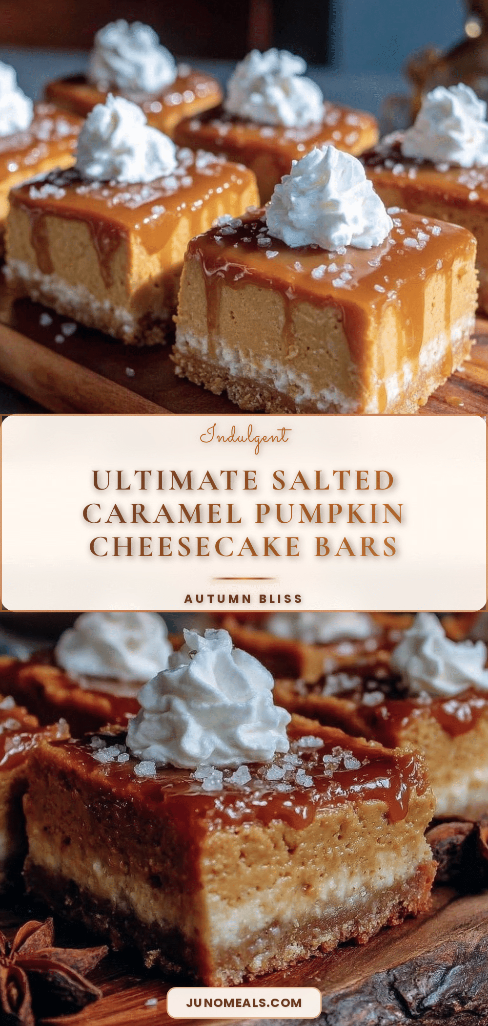 Salted Caramel Pumpkin Cheesecake Bars recipe