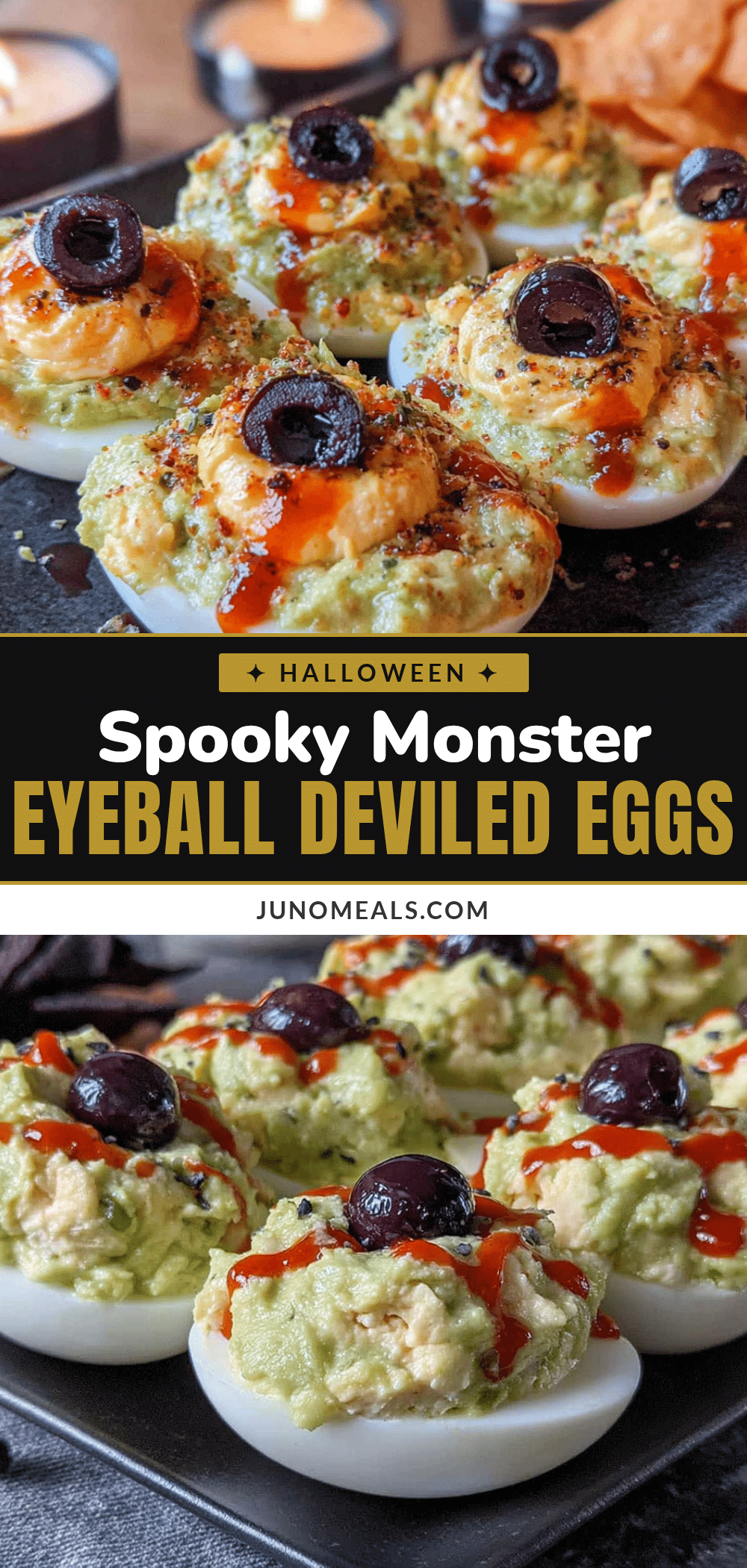 Spooky Monster Eyeball Deviled Eggs recipe