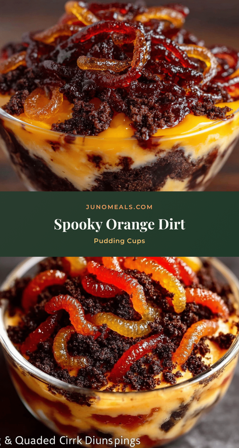 Spooky Orange Dirt Cup Puddings with Gummy Worms recipe