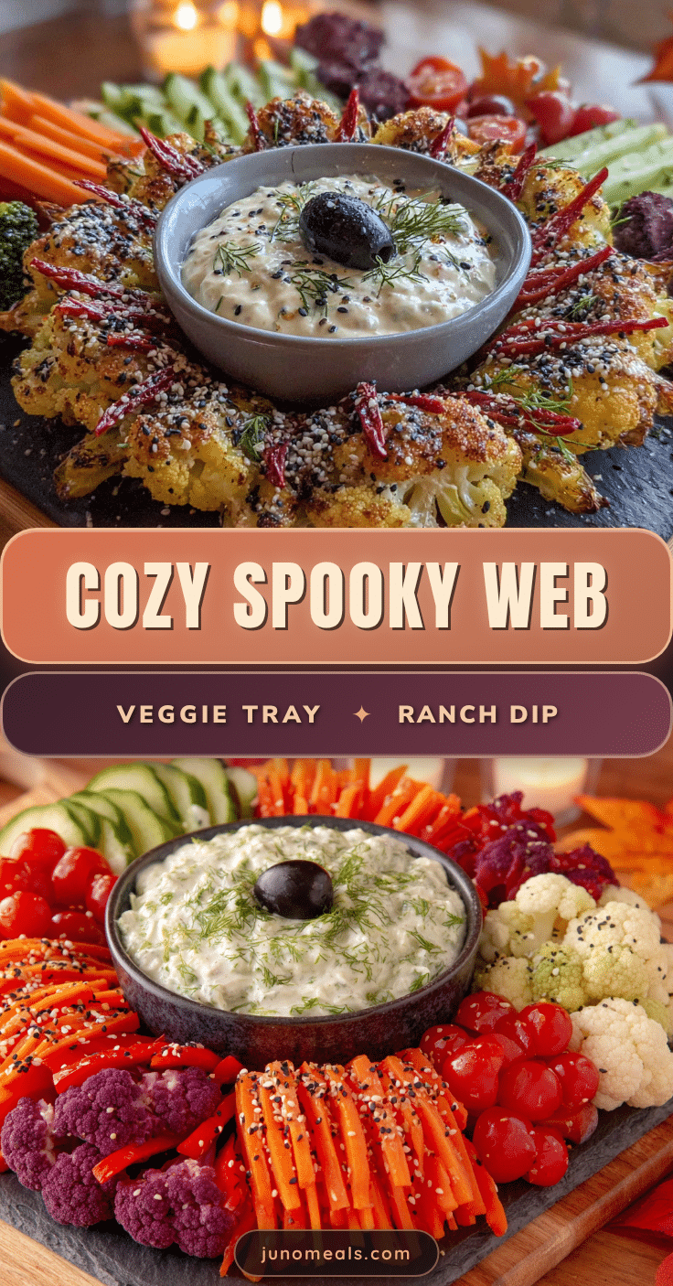 Cozy Spooky Spider Web Veggie Tray with Ranch Dip recipe