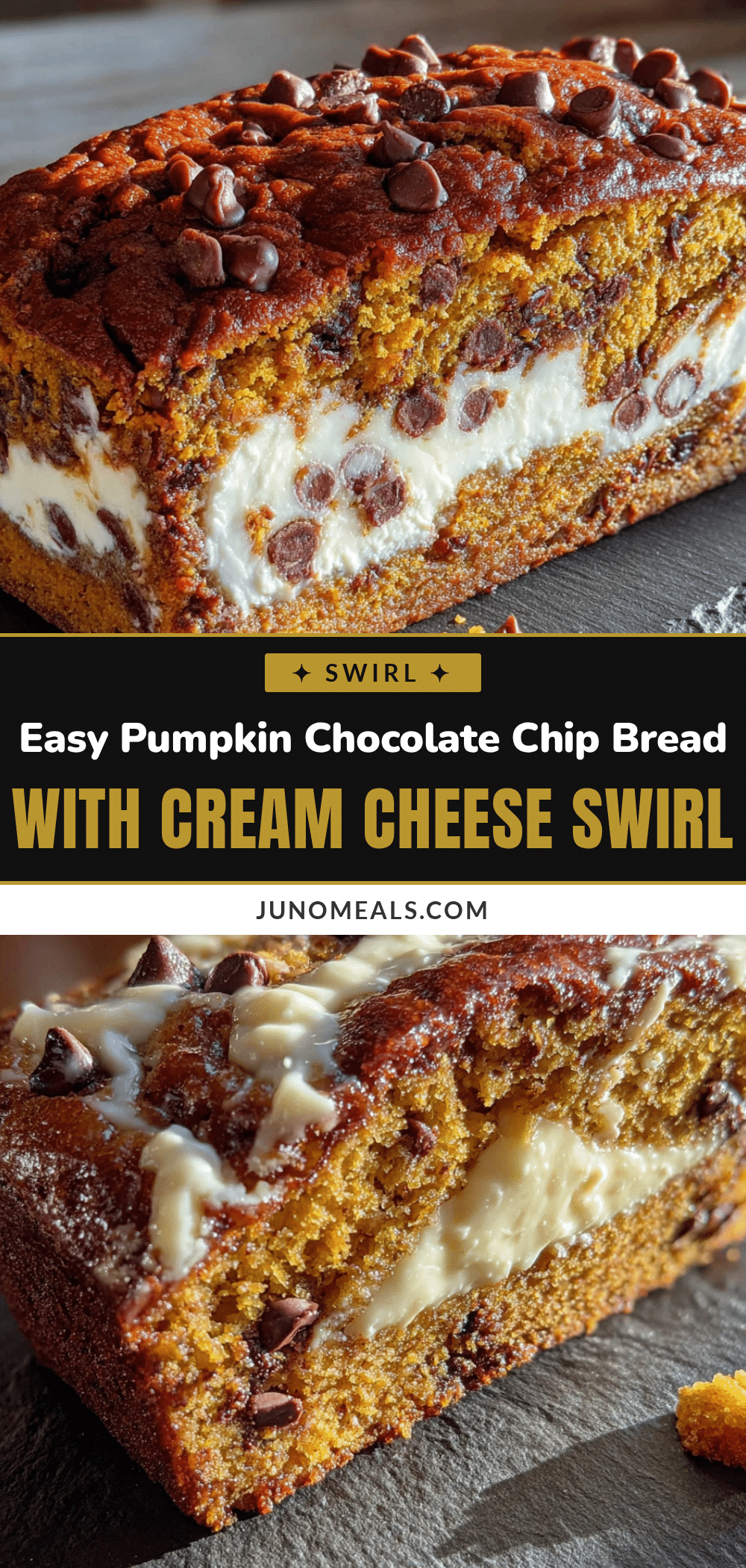 pumpkin chocolate chip bread with cream cheese swirl recipe