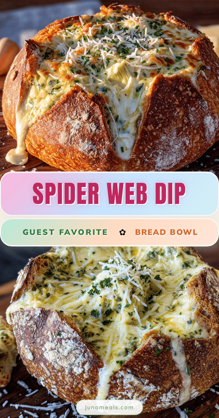 spider web spinach dip bread bowl recipe