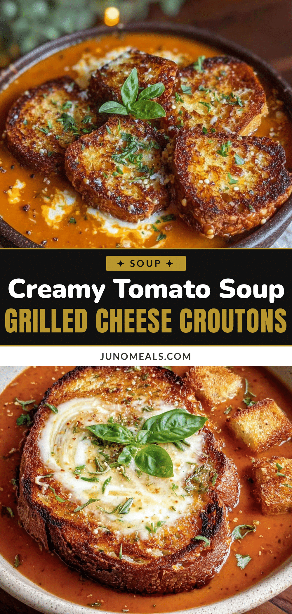 creamy tomato soup with grilled cheese croutons recipe
